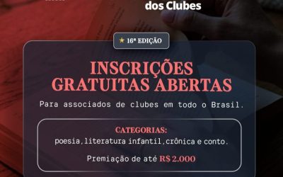 Prêmio Nacional de Literatura dos Clubes está com Inscrições Abertas! Incentive seu associado a participar